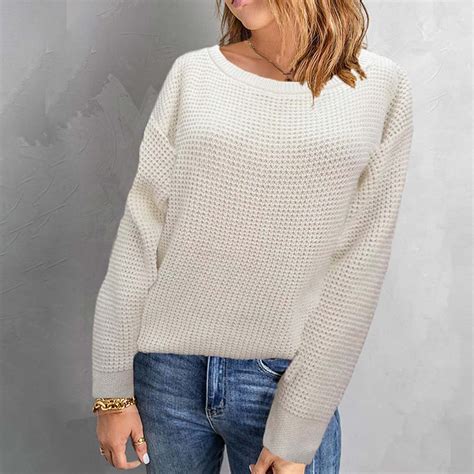 Poteti Women's Sweaters On Clearance Waffle Knit Sweaters for Women ...
