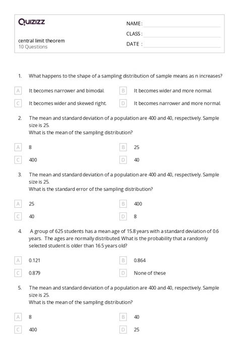 50+ central limit theorem worksheets on Quizizz | Free & Printable