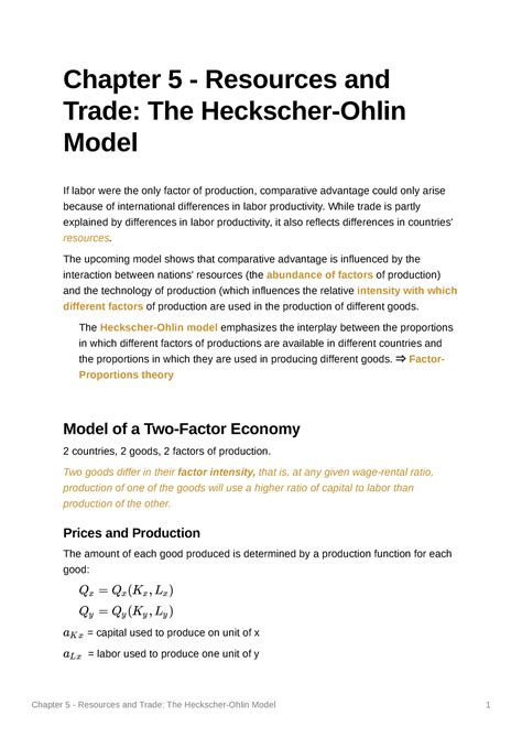 Chapter 5 - Resources and Trade The Heckscher-Ohlin Model - Chapter 5 ...