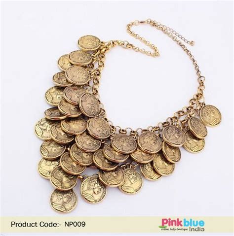 Exquisite Party Wear Necklace in Antique Finish Coins Arranged in Layers