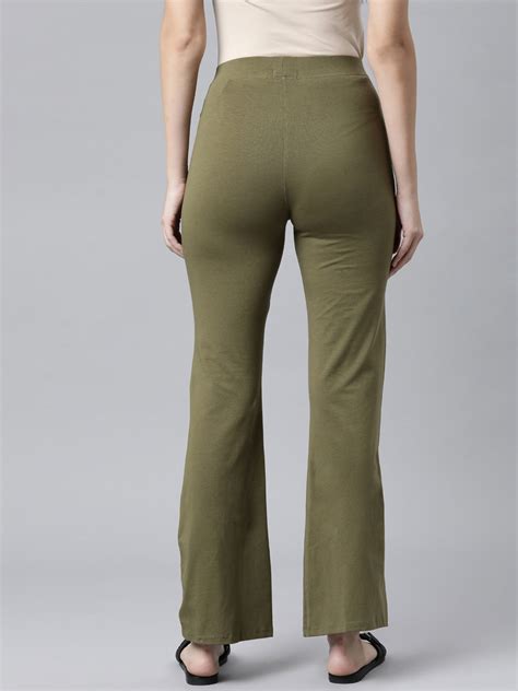Olive Green Cotton Stretch Flared Pant – Go Colors India