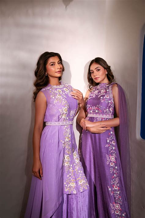 Lilac SIlk Jumpsuit With Khat Work | Shreeman