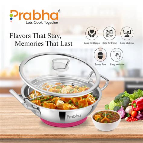 Prabha triply stainless kadai with oil drainer – Anand Gift House
