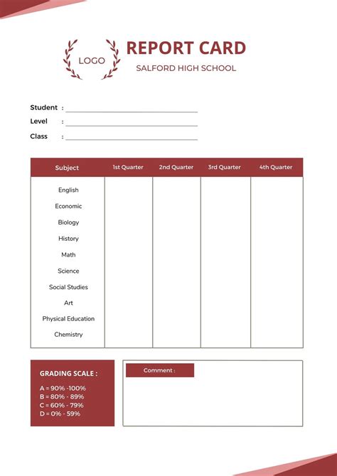 High School Report Template