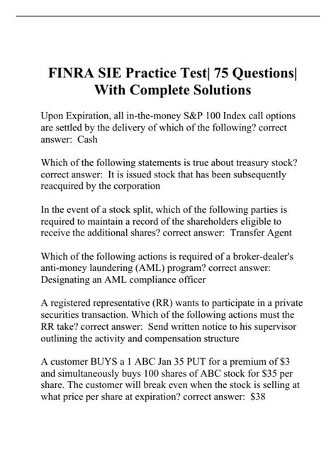 FINRA SIE Practice Test| 75 Questions| With Complete Solutions - SIE ...