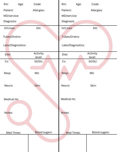 Nursing Report Sheet Printable – Printable Calendar Template