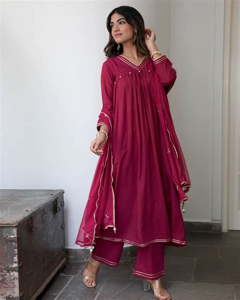 Nirupa Clamp White & Red Designer Cotton Co-ord Set For Women Online