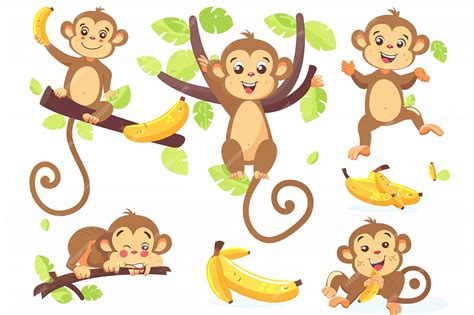 Cute Cartoon Monkey Characters In Different Scenes | Premium AI ...