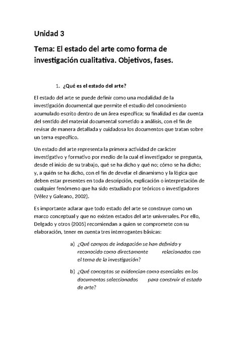 Unidad 3 - Unidad 3 Tema: El estado del arte como forma de ...