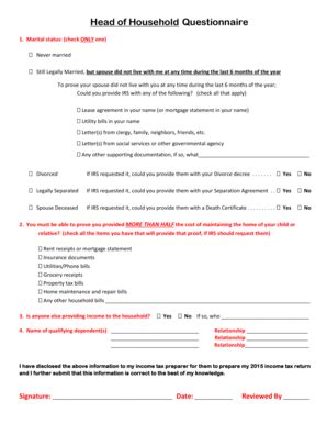 Head of Household Questionnaire - Blank Fillable Template | Fill Out ...