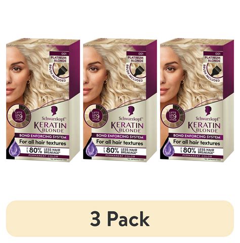 (3 pack) Schwarzkopf Keratin Blonde Hair Dye Platinum Blonde 001, Ultra ...