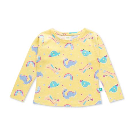 "Girls' Yellow Dinosaur & Rainbow Print Cotton Nightwear Set" – Juscubs