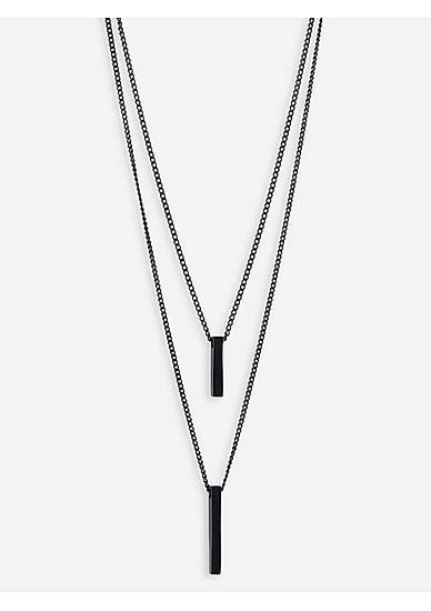 Shop by The Bro Code Black Cuboid Bar Charm Cuban Chain Layered ...