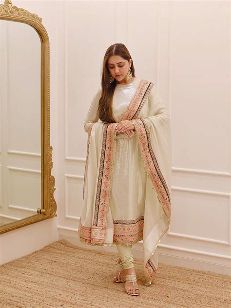 Off White Sequin Embroidered Kurti – Tirumala Designers