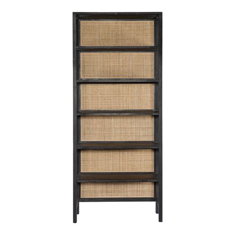 Jeff Rattan Bookshelf Black Mango Wood & Rattan – Nismaaya Decor