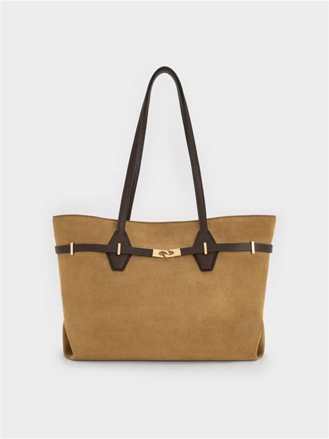 Sahara Sand Arlet Recycled Suede Double-Handle Belted Tote Bag - Sahara ...