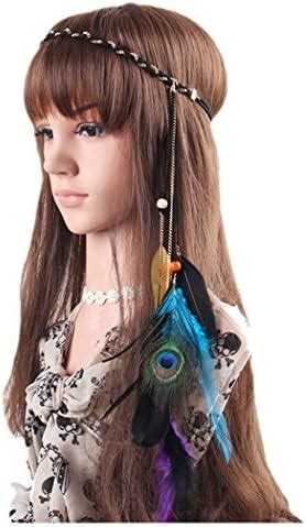 Aniwon Women's Exotic Bohemian Feathers Tassels Headband One Size Black ...
