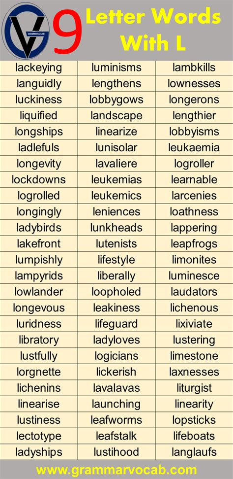 Nine letter words starting with L - GrammarVocab