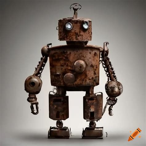 A rusty robot made from scrap metal on Craiyon