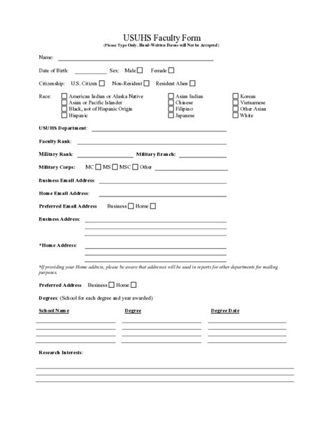 Fillable Online USUHS Faculty Form Fax Email Print - pdfFiller