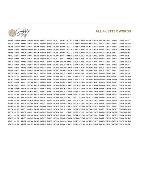 PDF Scrabble Word List Cheat Sheet: Acceptable 4 Letter Words List (all ...