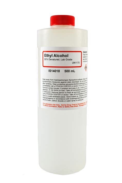 Ethyl Alcohol 95% Denatured, Lab Grade, 500mL - Nebraska Scientific