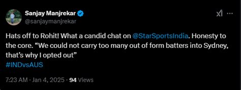 Rohit Sharma earns massive praise from Manjrekar for 'honest take' on ...