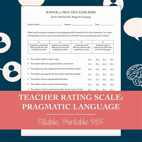 Teacher Rating Scale: Pragmatic Language Worksheet for Speech Therapy ...