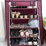 Ebee Iron 5 Shelves Shoe Rack With Cover (Maroon), 26.0 X 11.02 X 25.0 ...