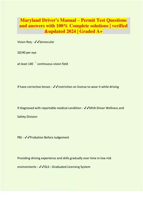 Maryland Driver's Manual – Permit Test Questions and answers with 100% ...