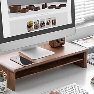 carpentray Dual Wooden Computer Monitor Stand, Monitor Riser Desk Shelf ...