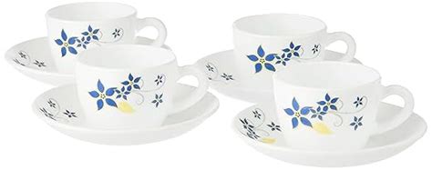 Larah by BOROSIL Viva Opalware Cup and Saucer Set of 8 pcs | Tea/Coffee ...
