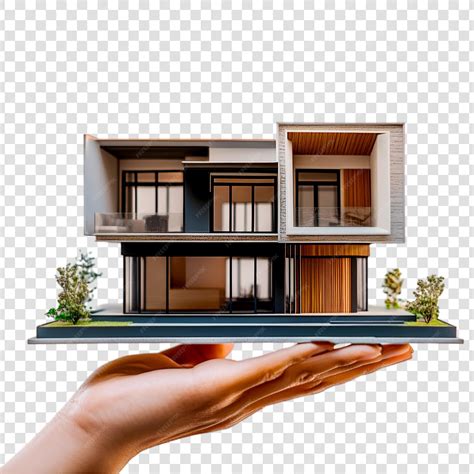 Modern house model held in hand on a transparent background | Premium ...