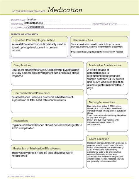 Betamethasone ATI Medication Template - ACTIVE LEARNING TEMPLATES ...