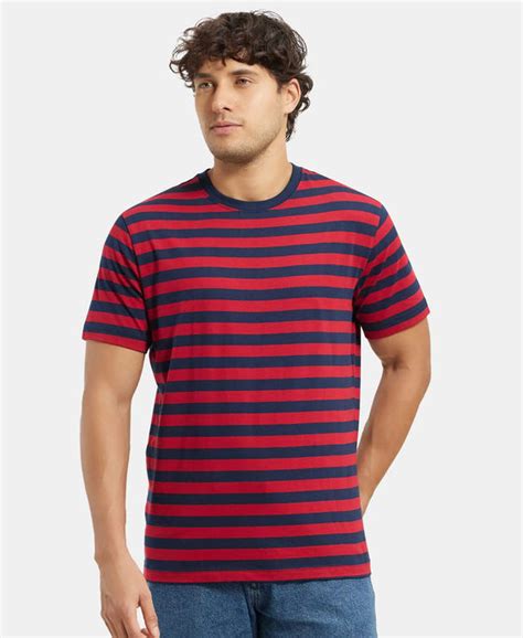 Buy Super Combed Cotton Rich Striped Round Neck Half Sleeve T-Shirt ...