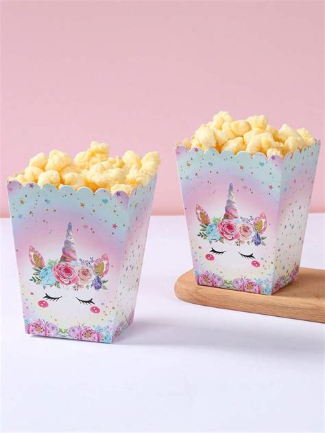 8pcs Pink Unicorn Style Food Box, French Fries Box, Popcorn Cups ...