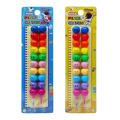 PARTEET Cute Smiley Stacking Pencils & Crayons 2in1 Kit for Kids ...