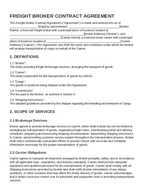 Freight Broker Contract Template Form - Fill Online, Printable ...