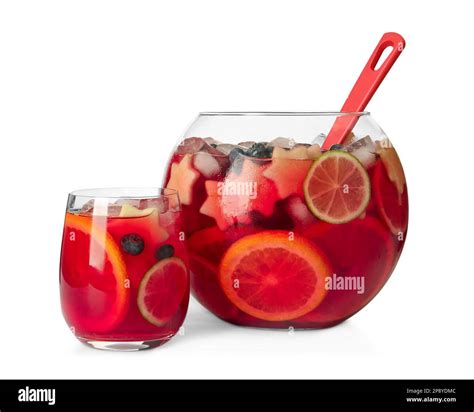Glass and bowl of Red Sangria isolated on white Stock Photo - Alamy
