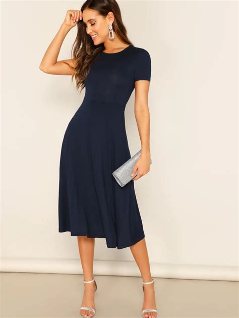SHEIN Clasi Fit and Flare Solid Dress | SHEIN USA