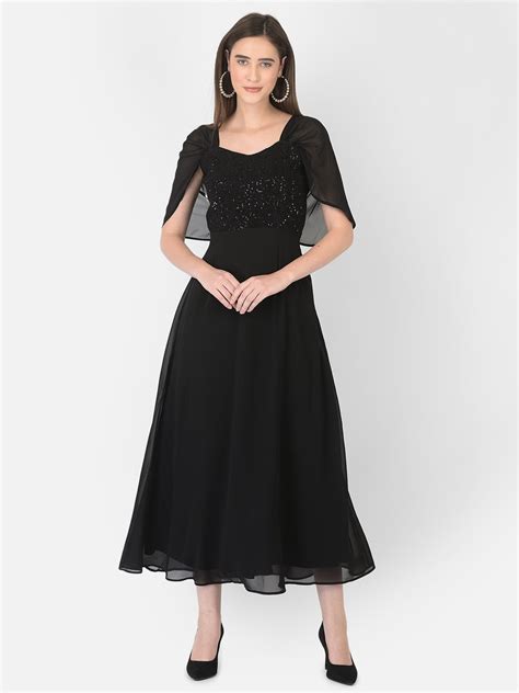 Black Half Sleeve Maxi With Solid Dress