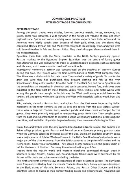 Commercial Practices - Pattern OF Trade & Trading Routes - COMMERCIAL ...