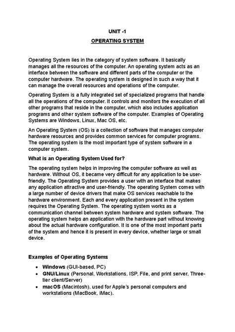 OS UNIT-1 - Unit 1 notes of operating system for MCA 1st sem. - UNIT ...