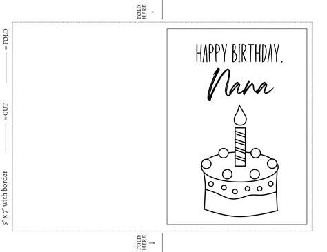 Happy Birthday Nana Printable Coloring Card, 5x7" Digital Download Card ...