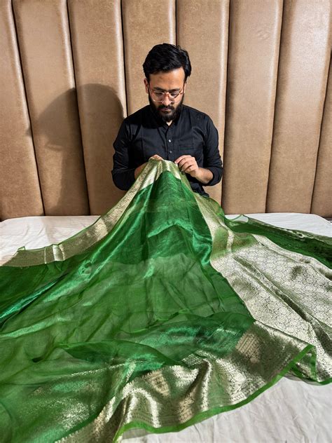 Green Shade Pure Tissue Silk Saree 100% Reshmi Zari – Unique Threads Sarees