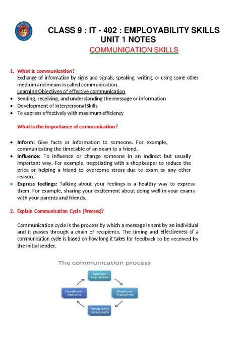 Communication skills - CLASS 9 : IT - 402 : EMPLOYABILITY SKILLS UNIT 1 ...