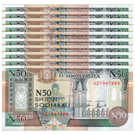 SOMALIA 50 NEW SOMALI SHILLINGS 1991 P-R2 UNC x10Pcs – Stampboxx