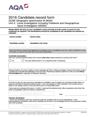 GCSE Geography (Specification B) Candidate Record Form Unit 03. GCSE ...