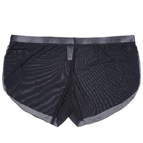 Men's Mesh Sexy Pure Color Boxers Underwear Stretchy Low Waist Mesh ...