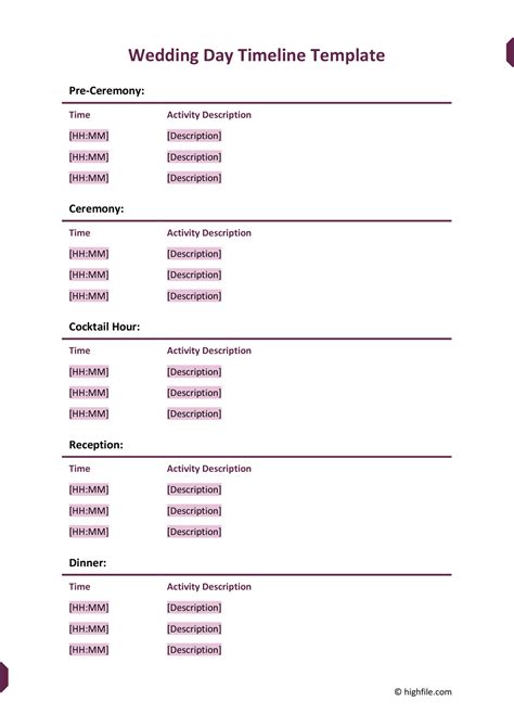 Wedding day timeline template pdf | Honestweddingadvice.com